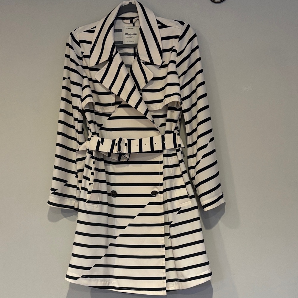 Madewell Black and White Striped Trench Coat